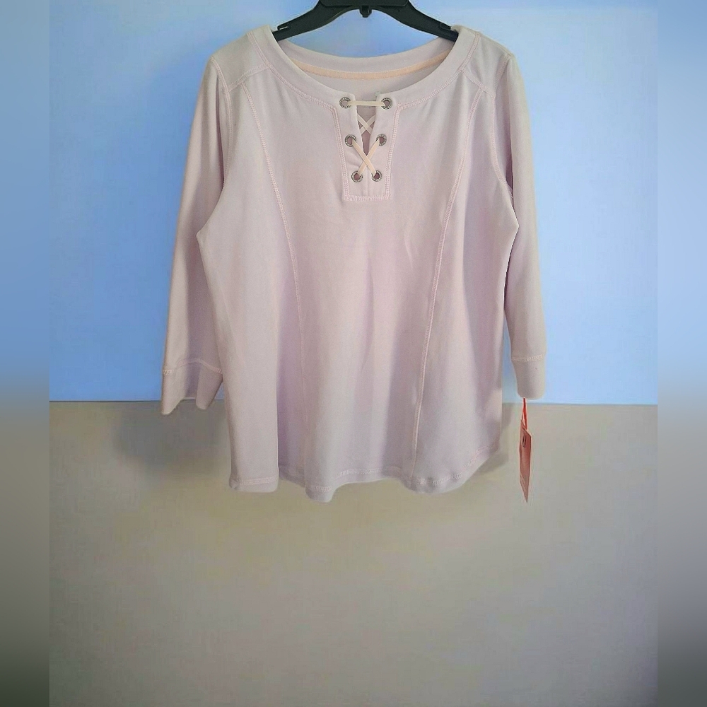 Hearts of Palm Light Pink Lace-Up Blouse
